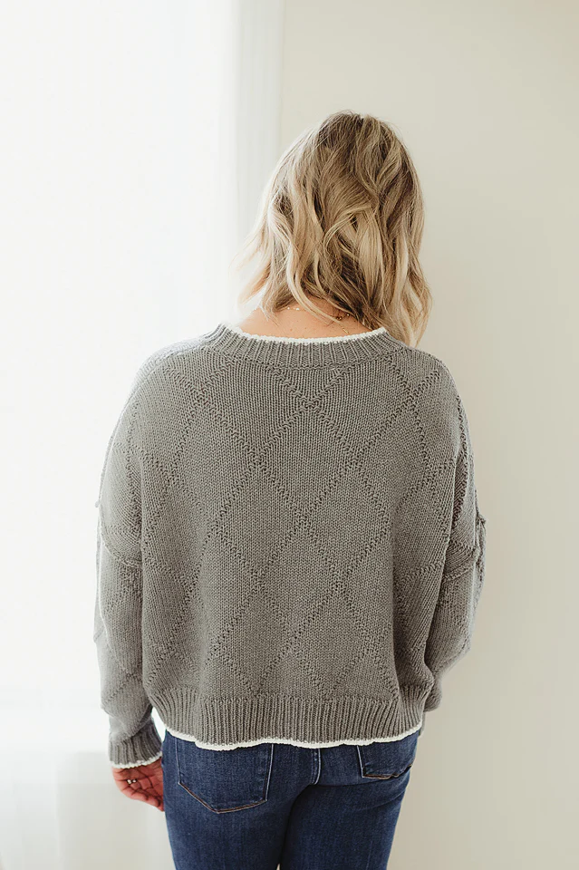 Grey Diamond Knit Pullover - Image 2