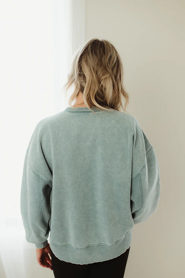 Ash Blue Acid Wash Fleece Oversized Pullover - Image 3