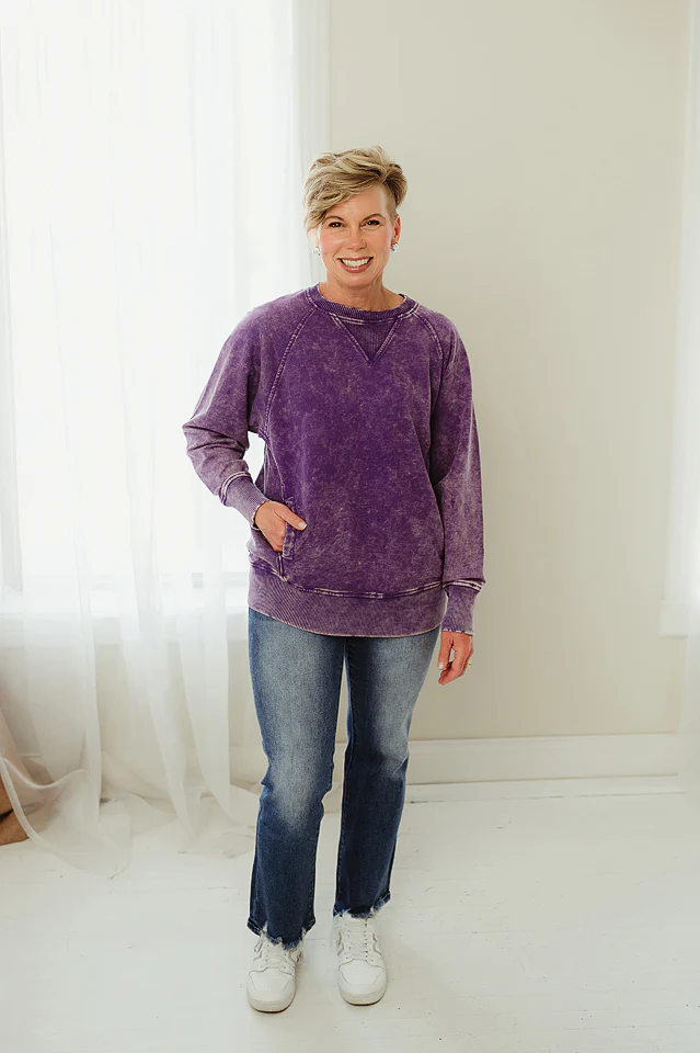 Violet Acid Washed Pocket Pullover - Image 2