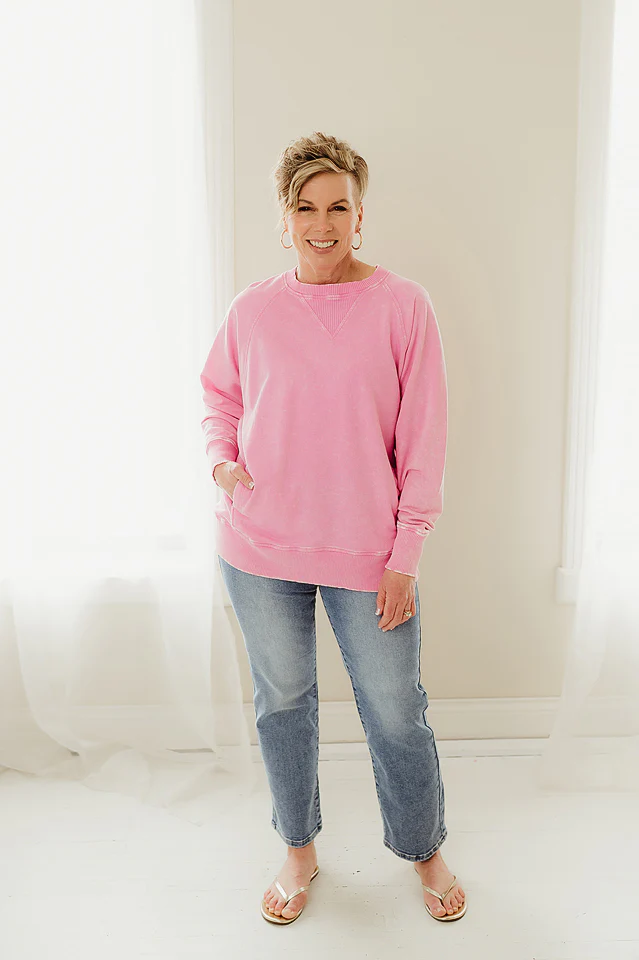 Candy Pink Acid Washed Pocket Pullover - Image 2