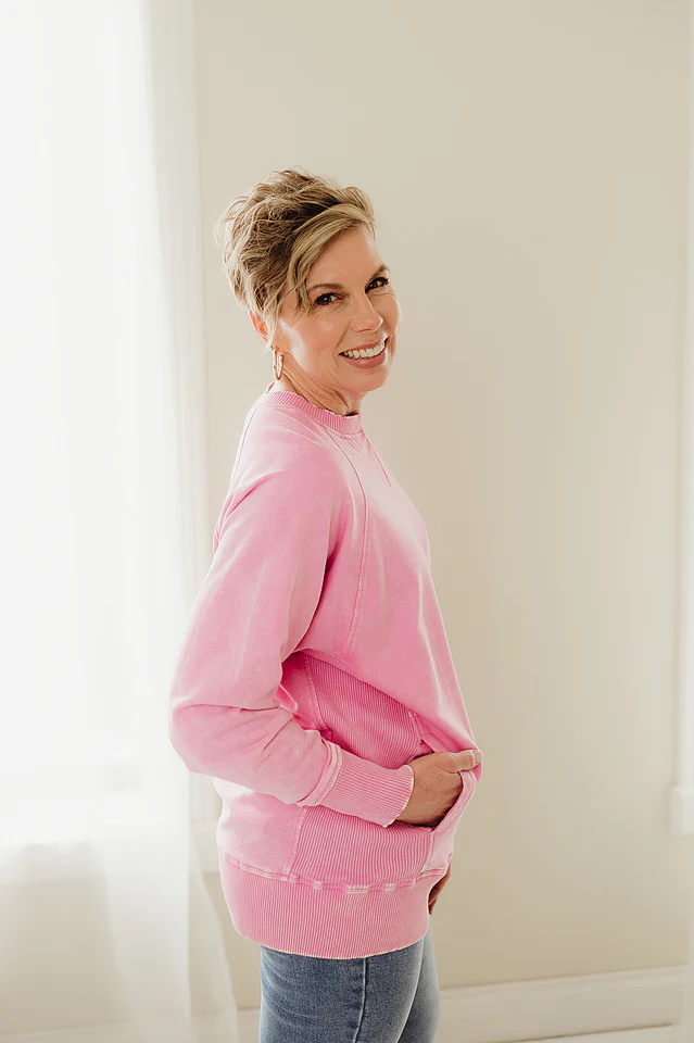 Candy Pink Acid Washed Pocket Pullover - Image 3
