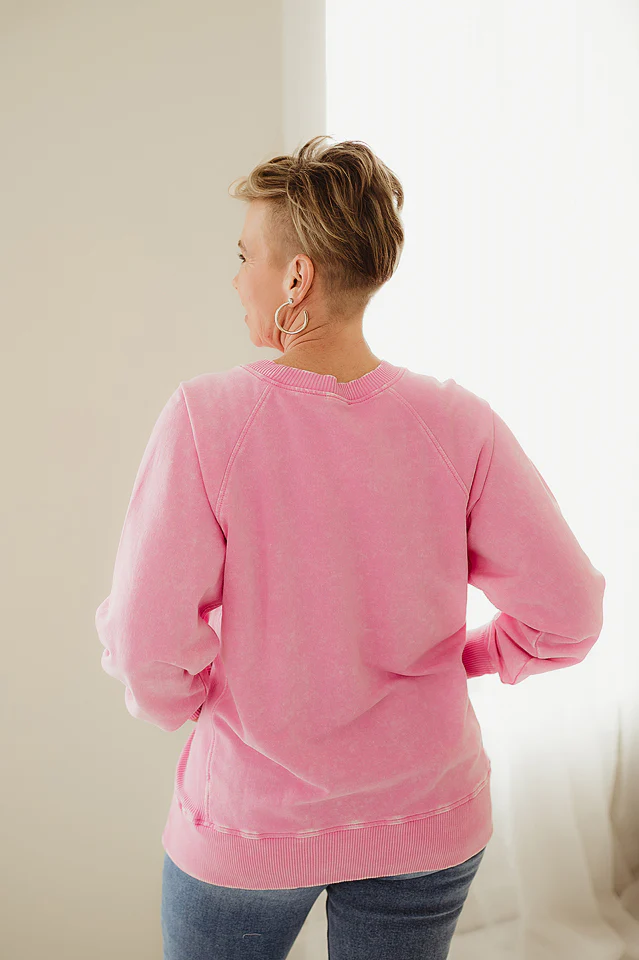 Candy Pink Acid Washed Pocket Pullover - Image 4