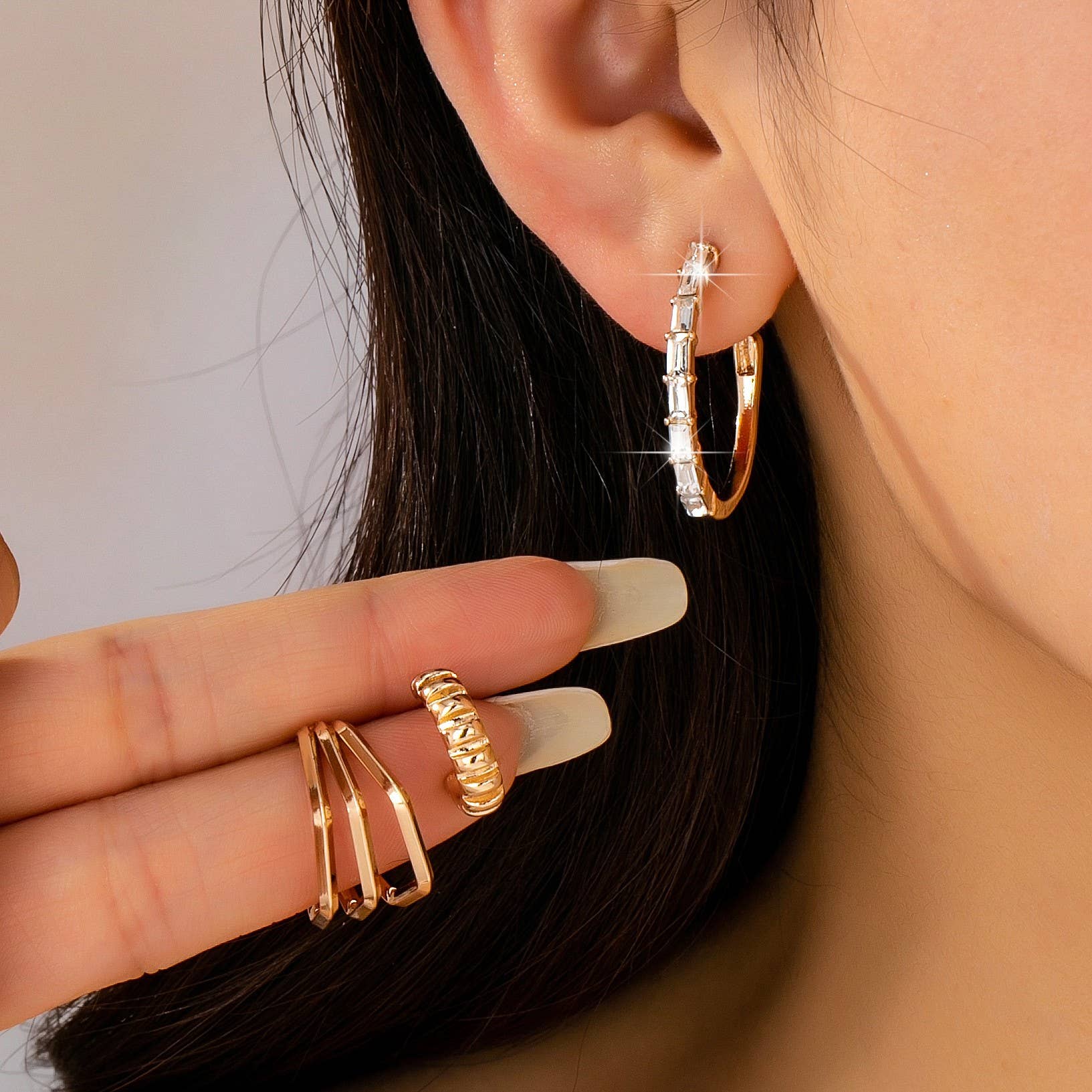 Hex & Crystal Earring Trio - Image 2