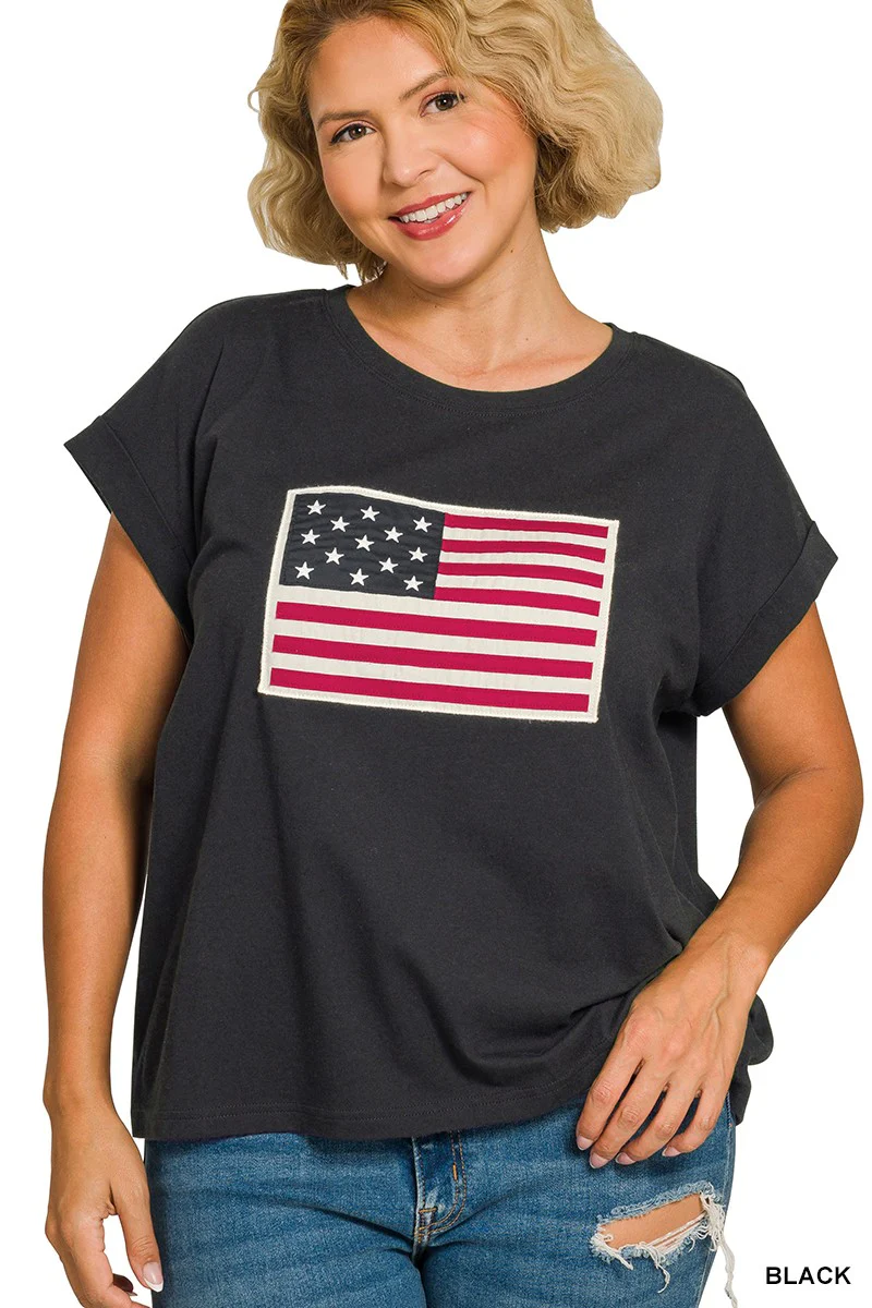 Black American Flag Patch Tee - Image 2