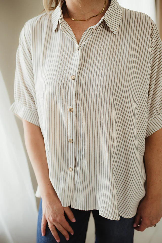 Taupe Stripe Edit Top - Image 3