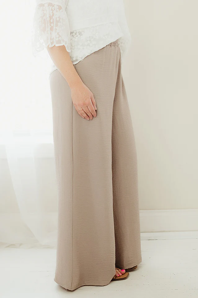 Ash Mocha Flowy Woven Wide Leg Pants - Image 2