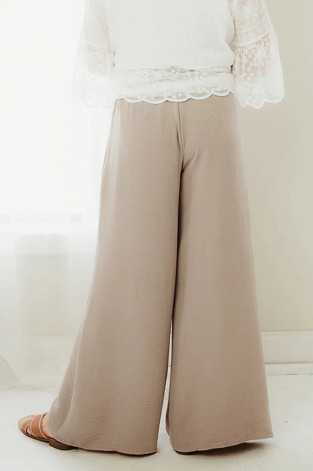 Ash Mocha Flowy Woven Wide Leg Pants - Image 3