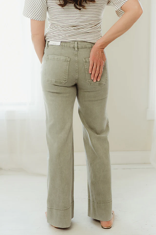 Light Olive Front Seam Wide Leg Denim - Image 4