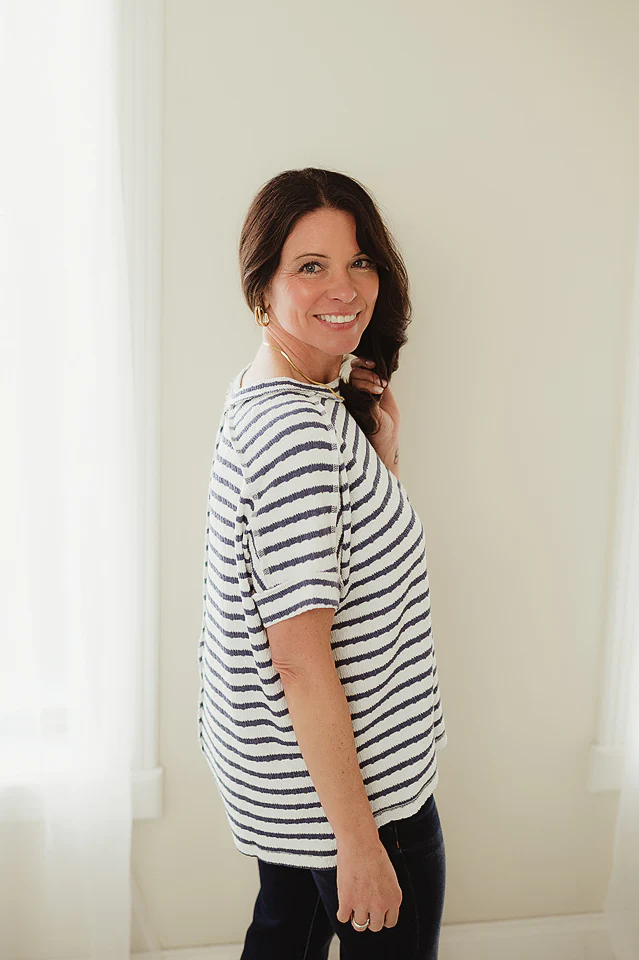 Denim Textured Stripe Charm Tee - Image 2