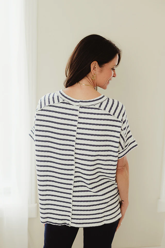Denim Textured Stripe Charm Tee - Image 3