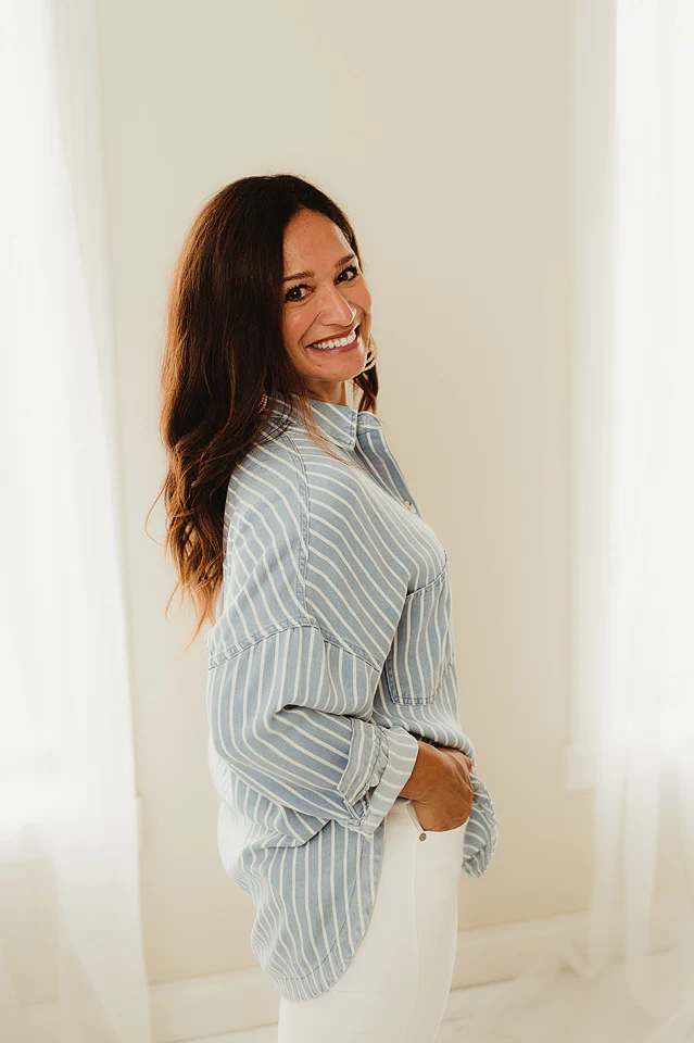 Striped Chambray Shacket - Image 3