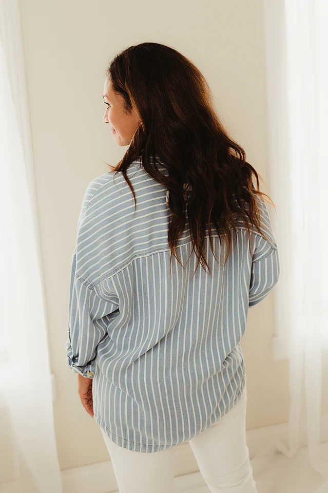 Striped Chambray Shacket - Image 5