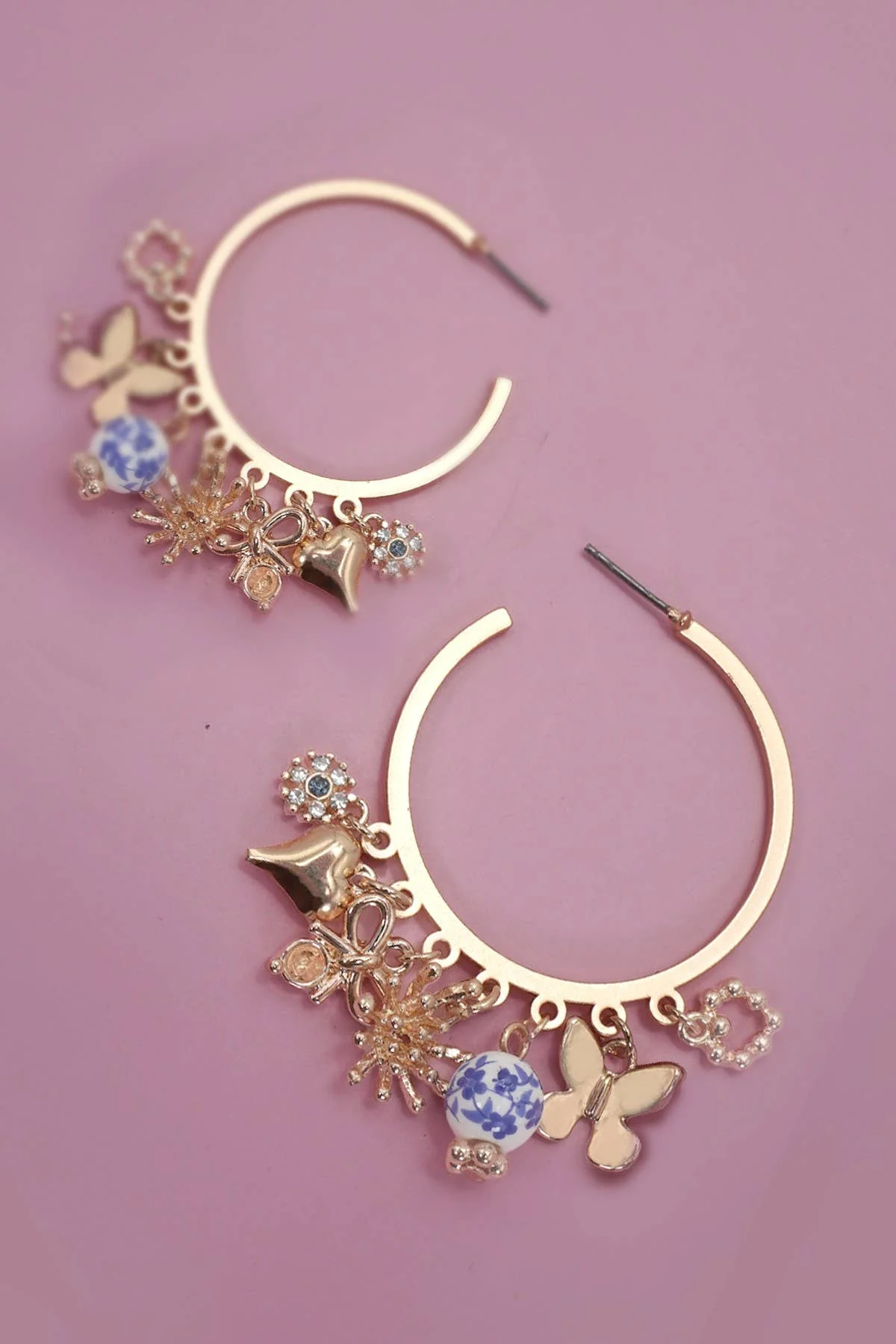 Multi Charm Blue Porcelain Earrings - Image 2