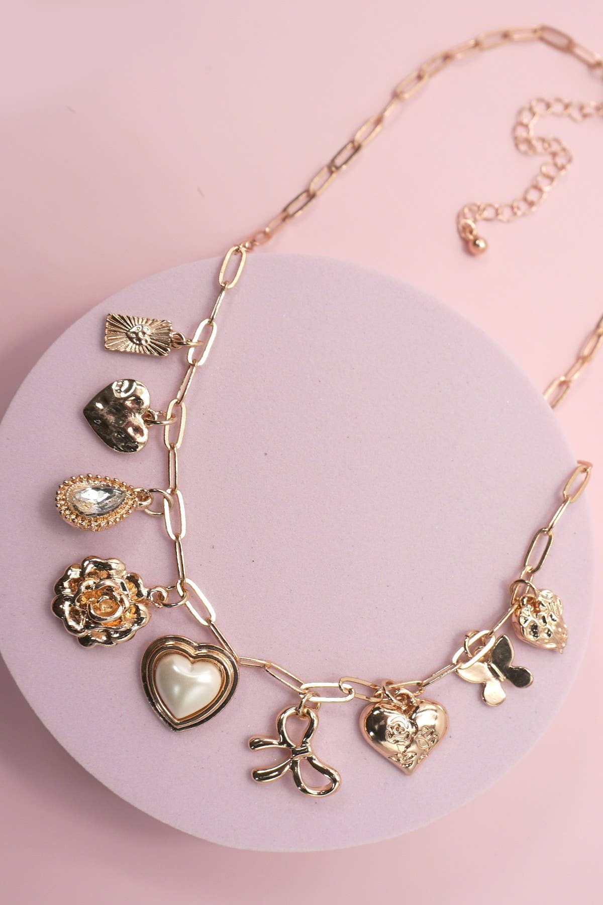 Bow Heart Flower Rhinstone Charm - Image 3