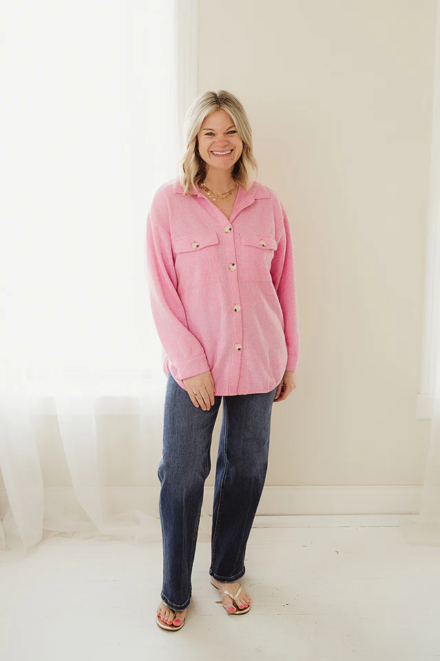 Pink Brushed Waffle Shacket - Image 2