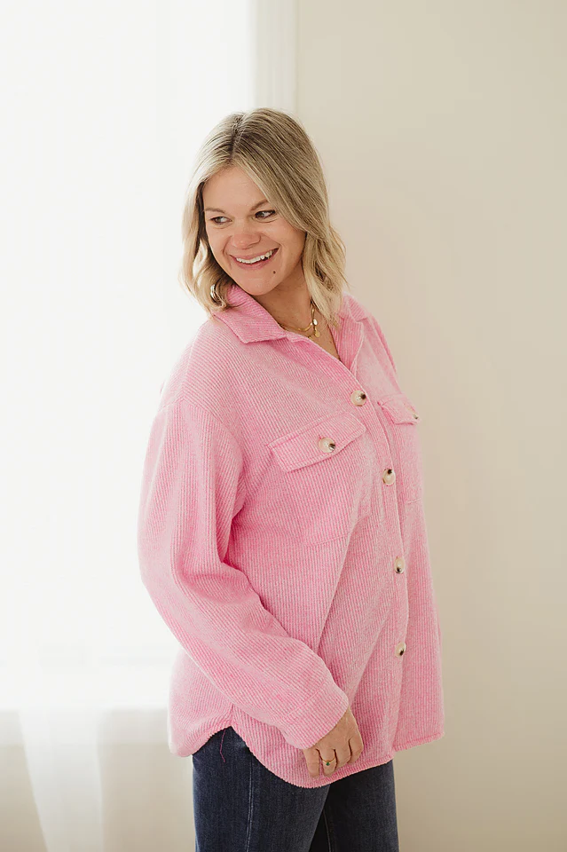 Pink Brushed Waffle Shacket - Image 3