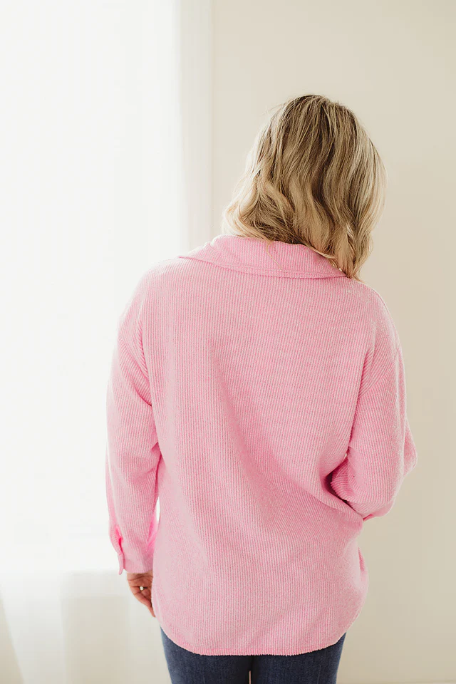 Pink Brushed Waffle Shacket - Image 4