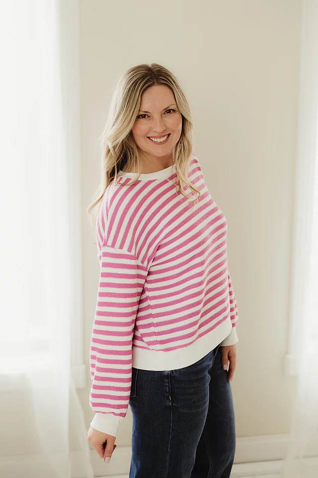 Candy Pink Core Striped Crew - Image 3