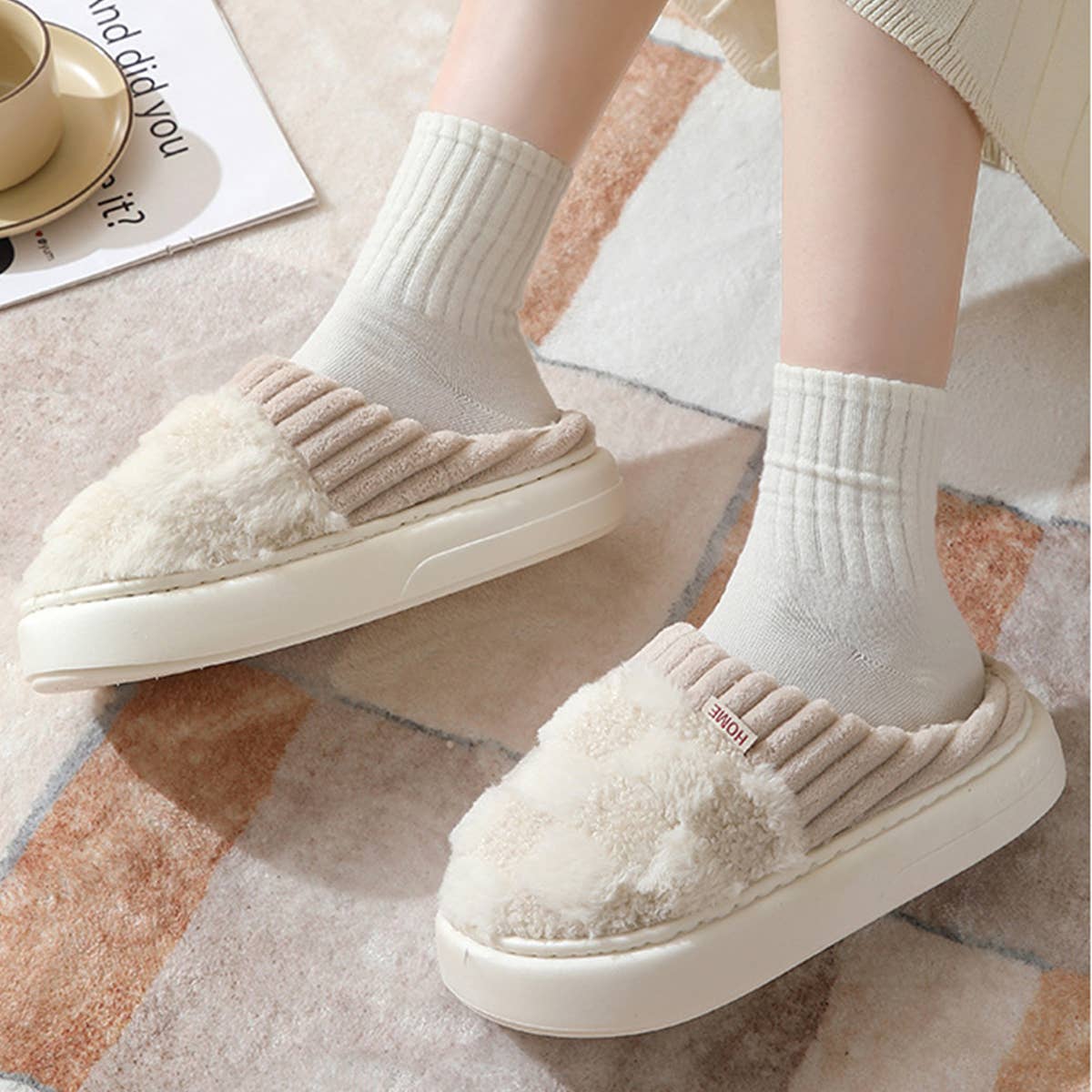 Checkered Fuzzy Slippers - Image 3