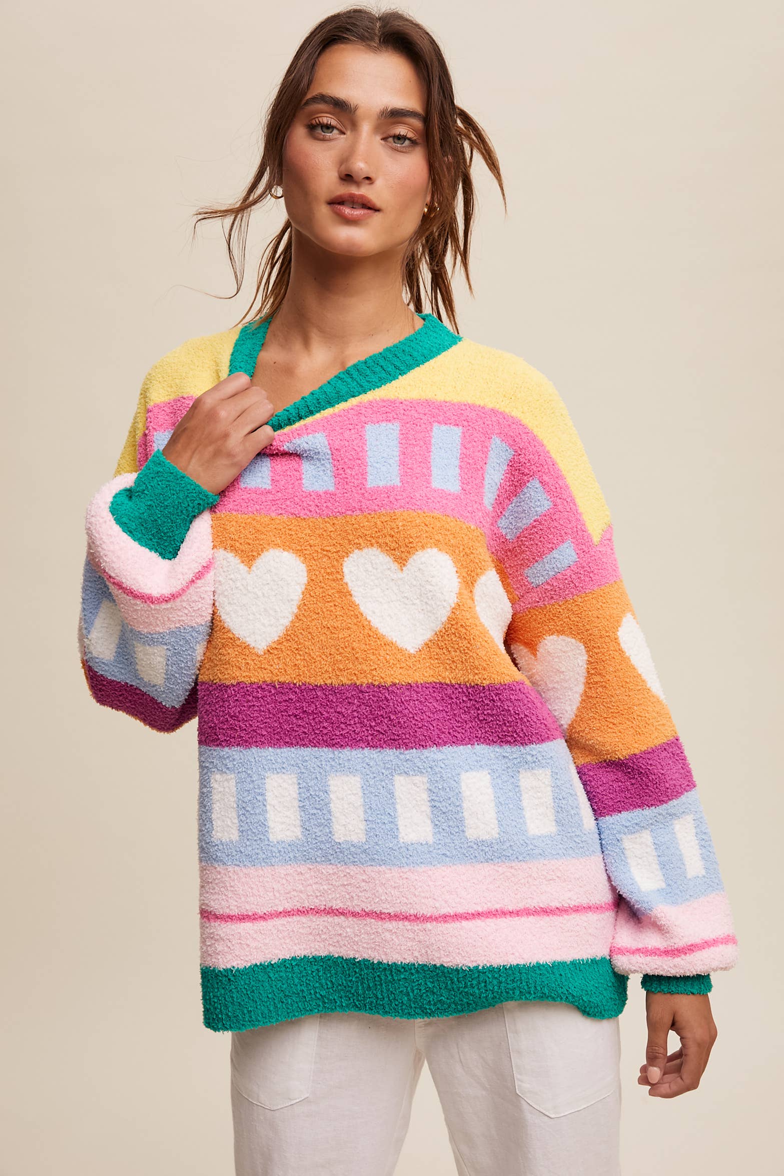 Colorful Heart Pattern Sweater {2 colors available} - Image 2