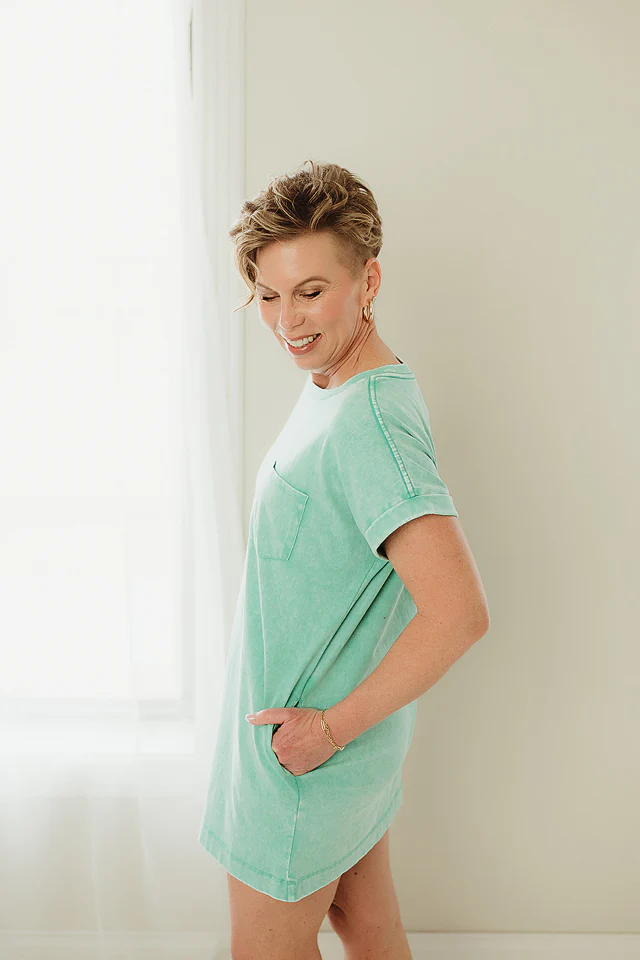 Mint Washed Pocket Tee Dress - Image 2
