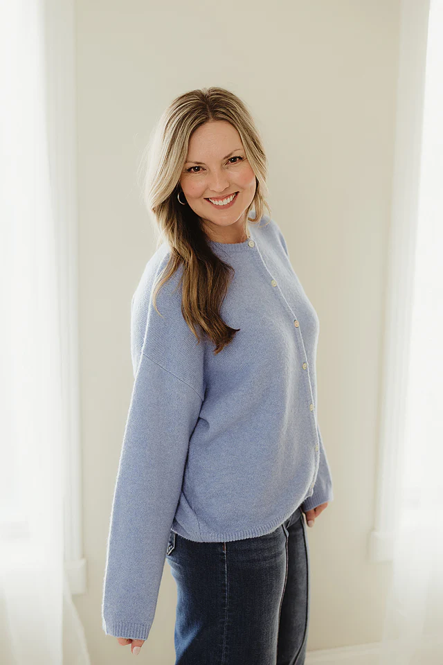 Light Blue Crew Neck Cardigan - Image 2
