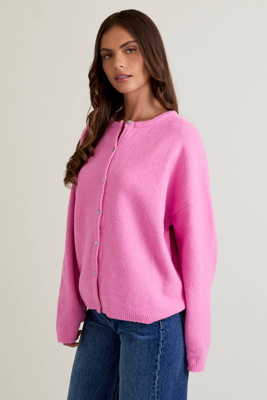 Pink Crew Neck Cardigan - Image 2