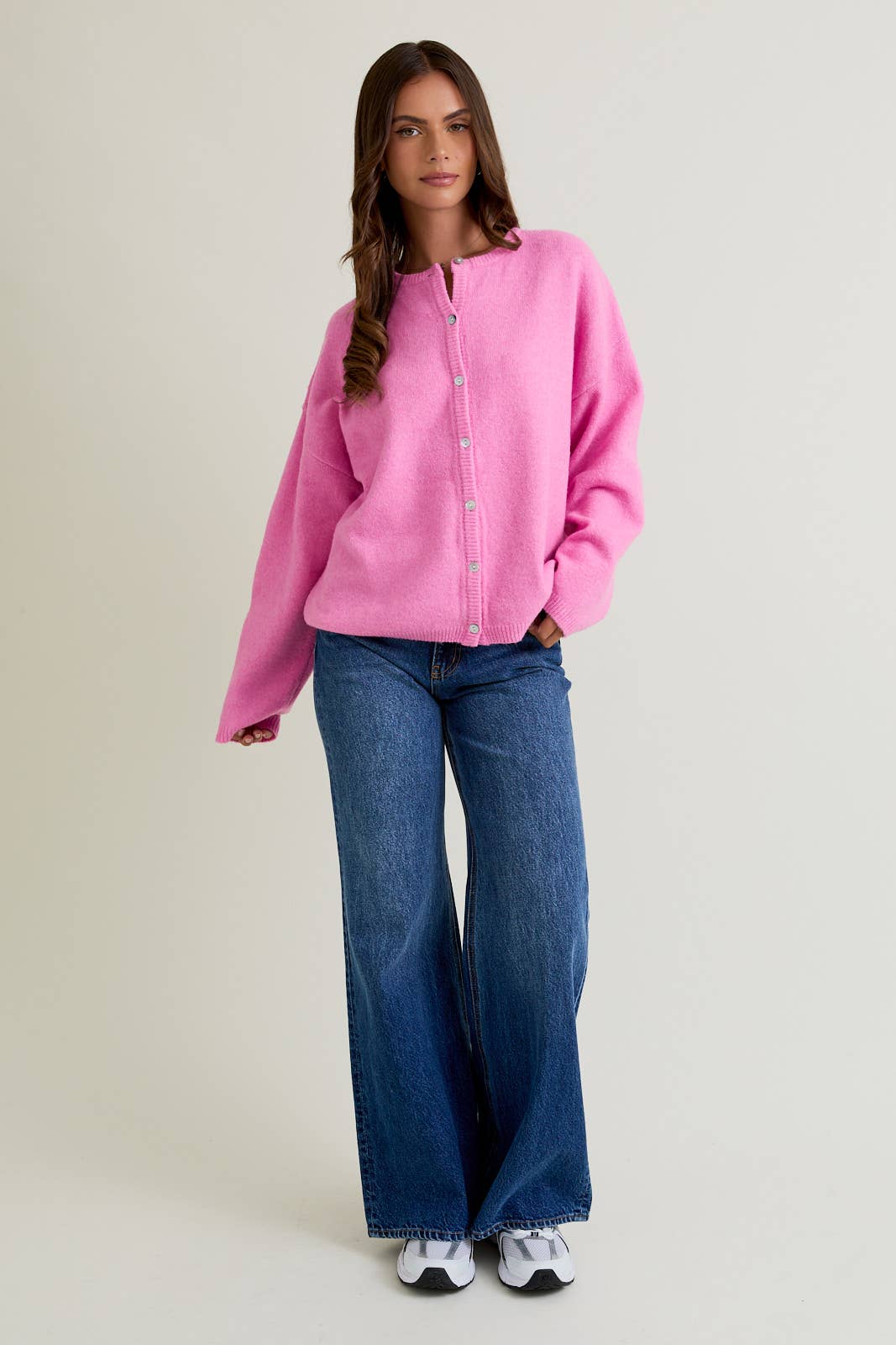 Pink Crew Neck Cardigan - Image 4
