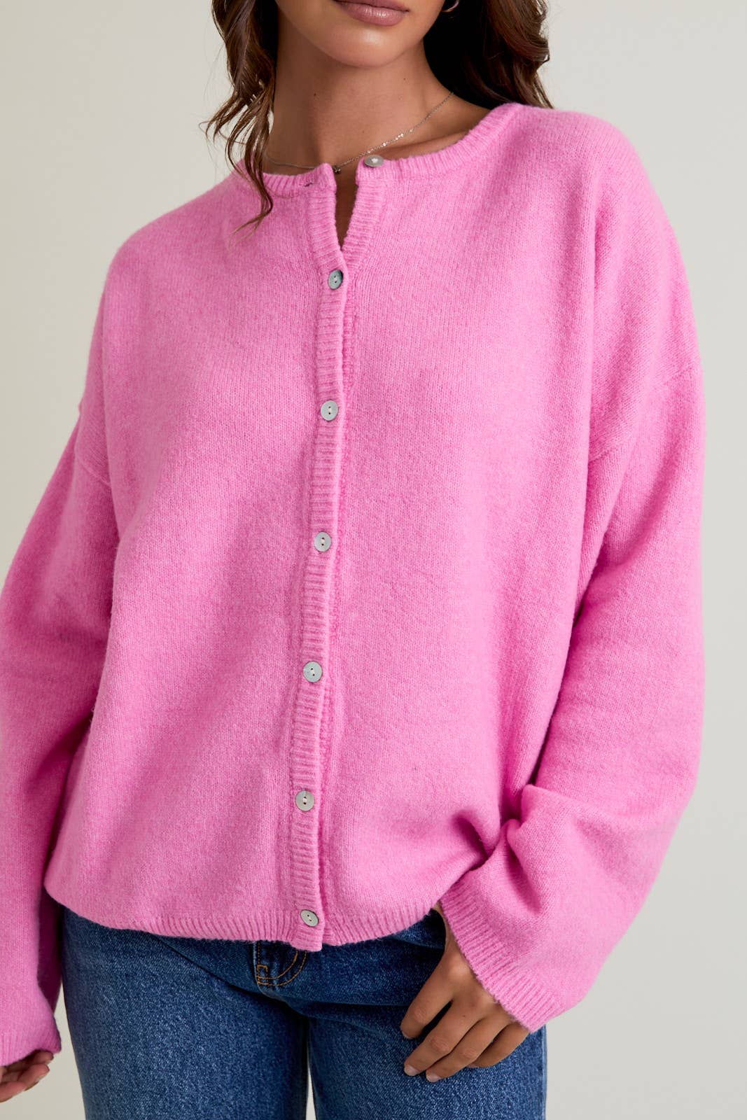 Pink Crew Neck Cardigan - Image 5