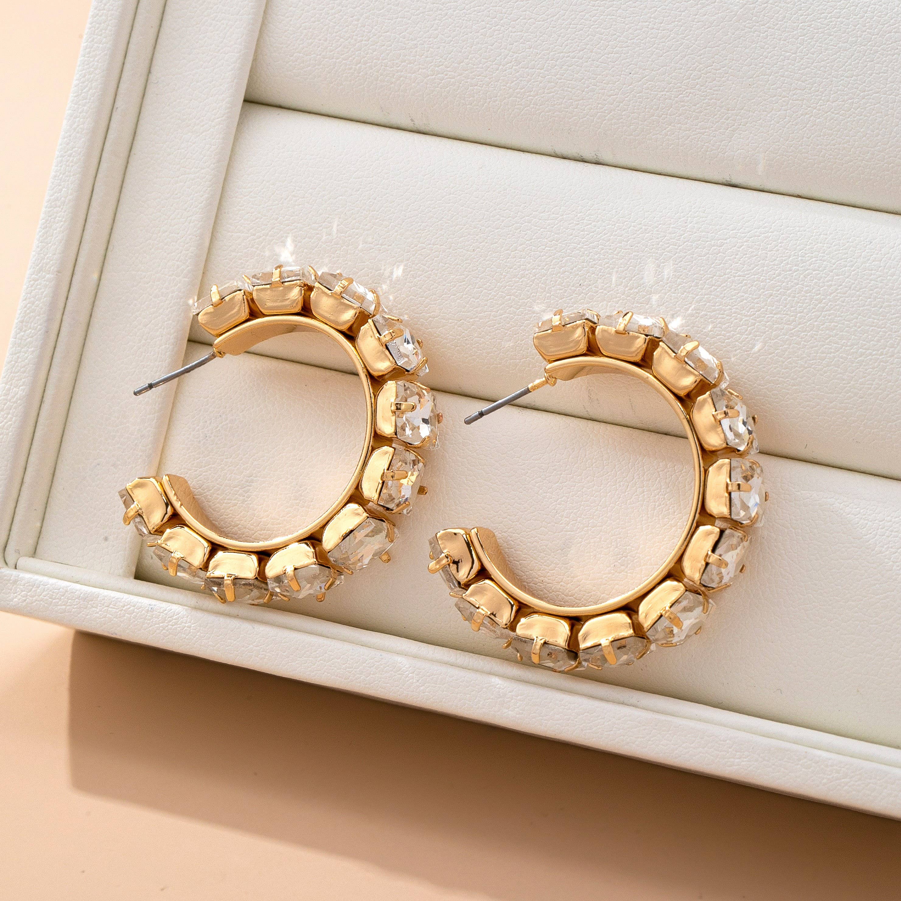 Crystal Encrusted Gold Hoops - Image 3