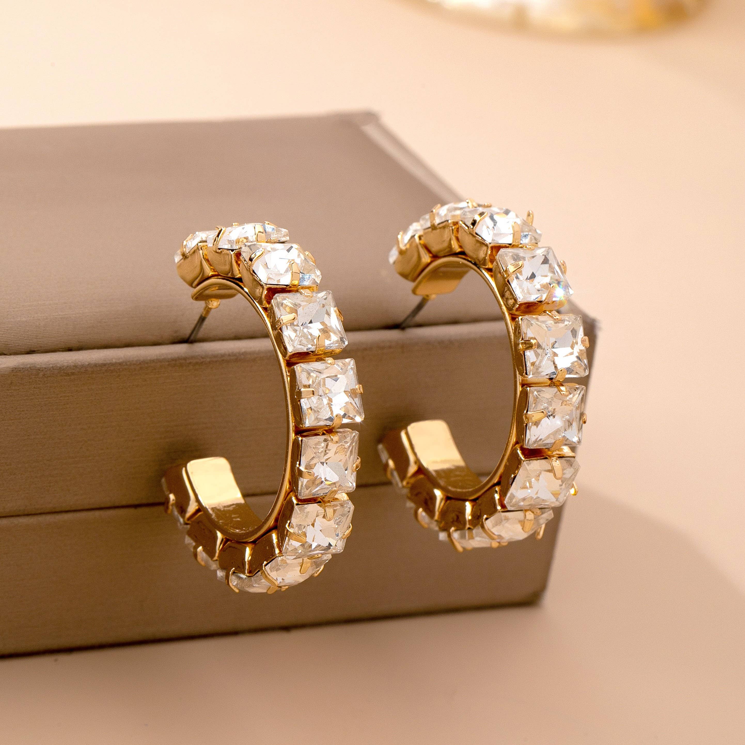 Crystal Encrusted Gold Hoops - Image 4