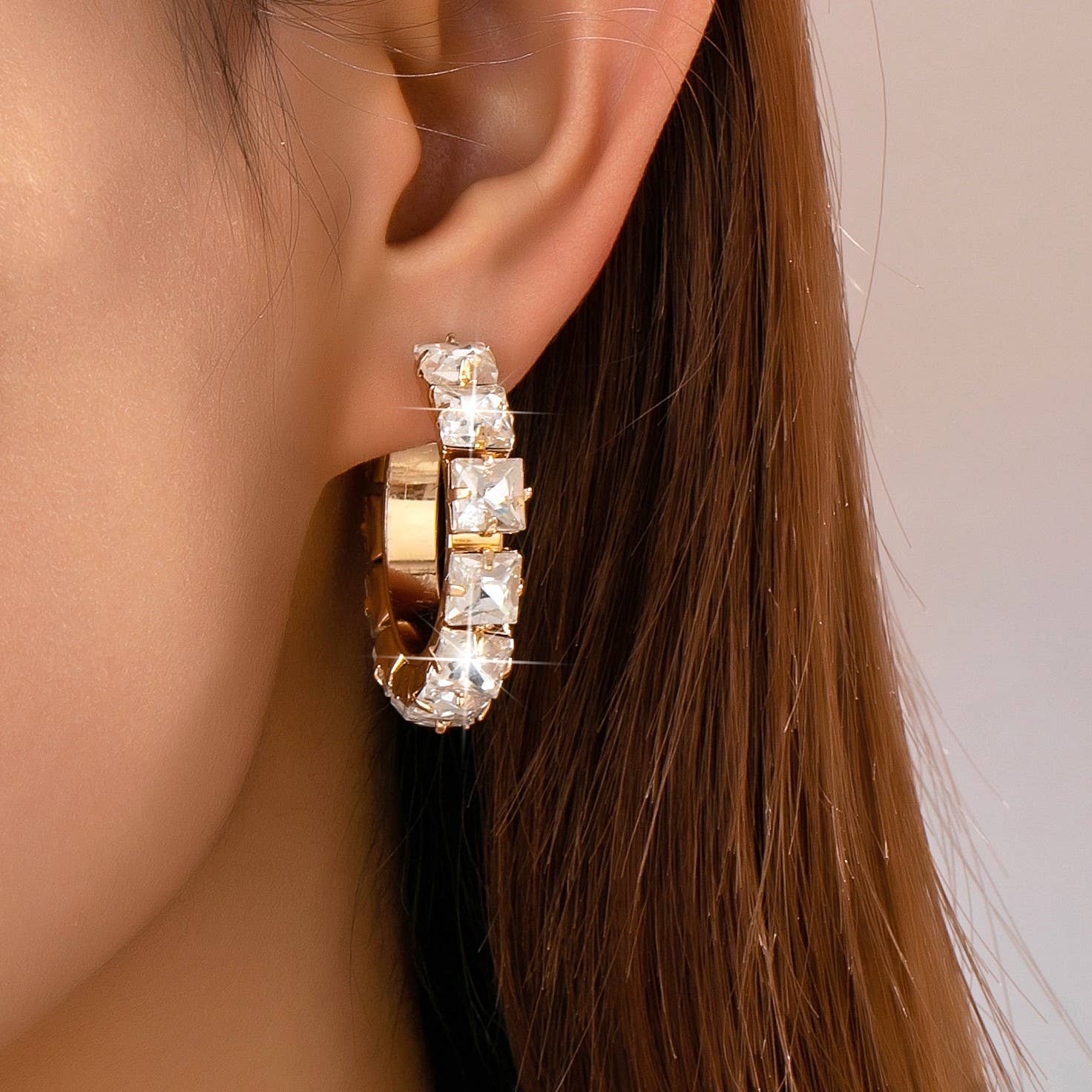 Crystal Encrusted Gold Hoops - Image 5
