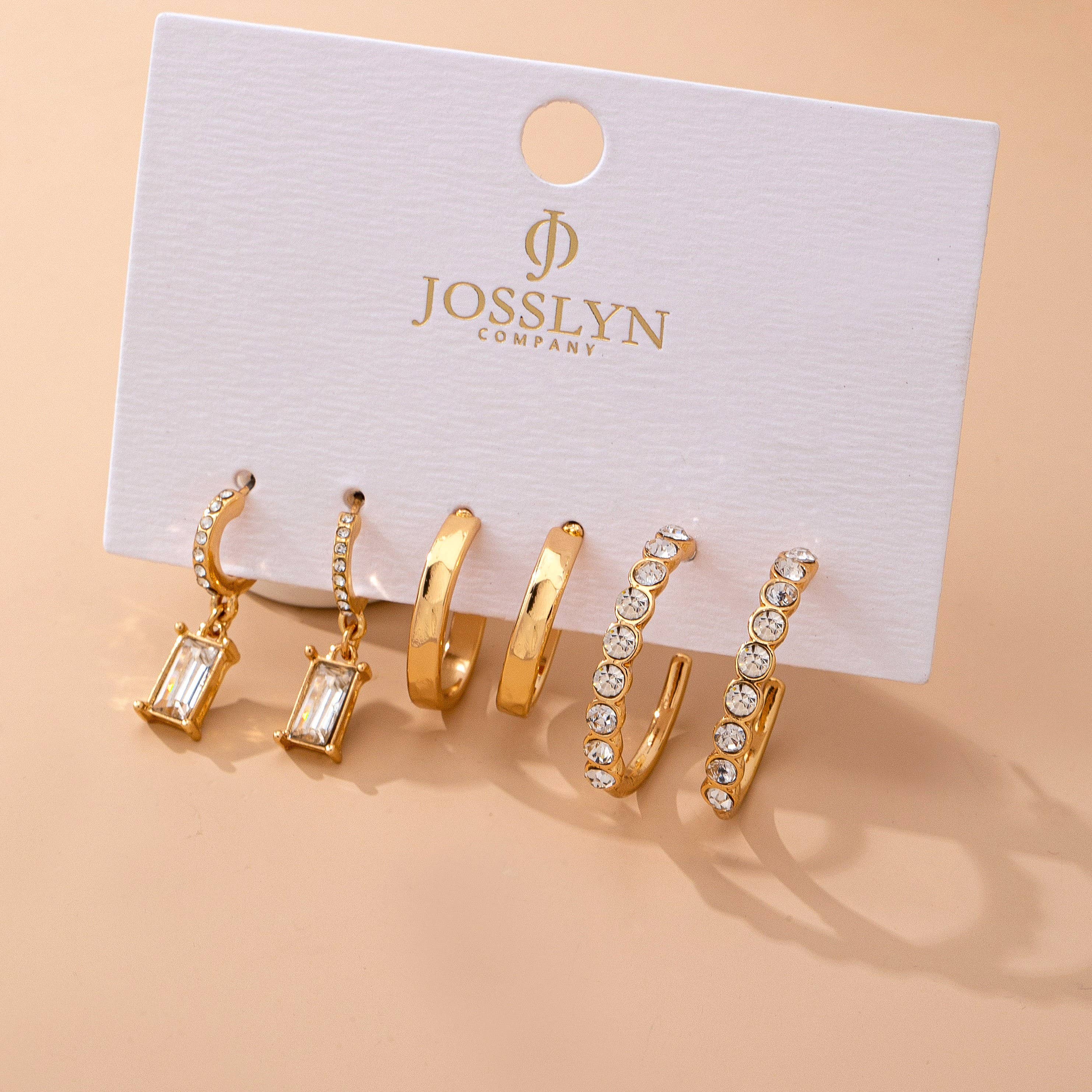 Crystal Gold Hoop Earring Set - Image 3