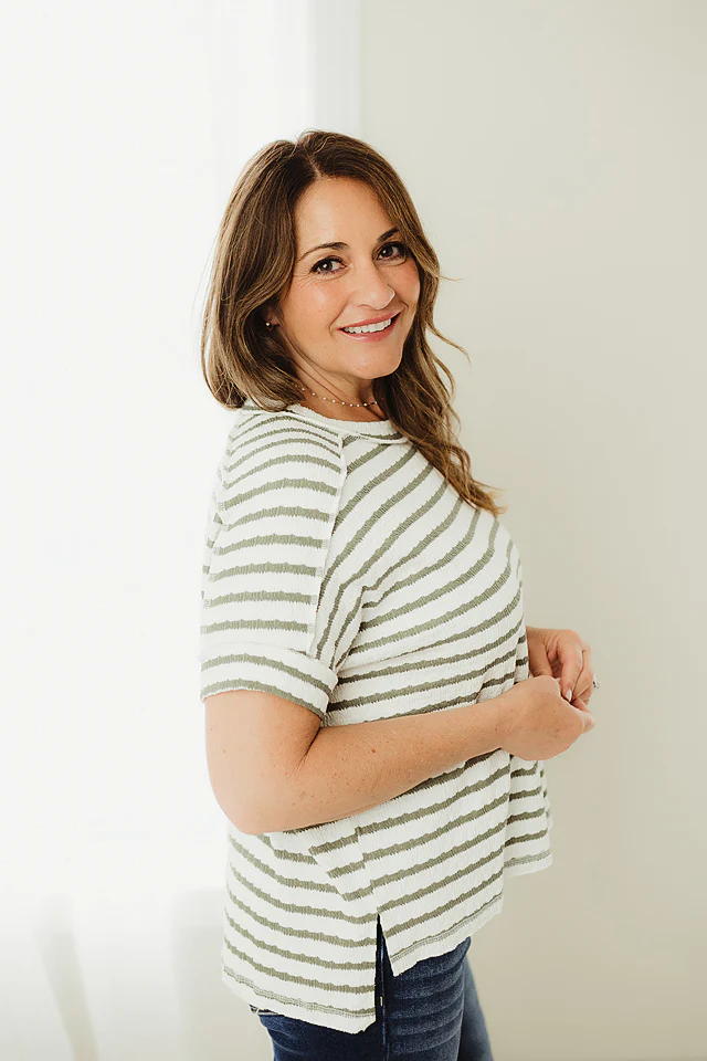 Olive Textured Stripe Charm Tee - Image 3