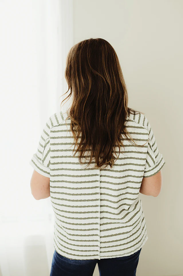 Olive Textured Stripe Charm Tee - Image 4