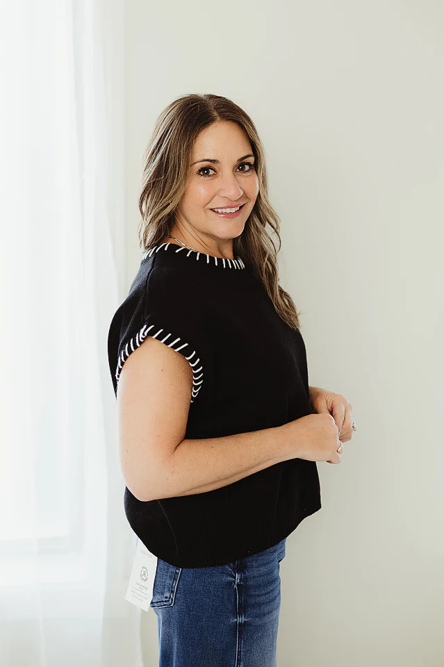 Black Edge Stitch Sweater Vest - Image 3