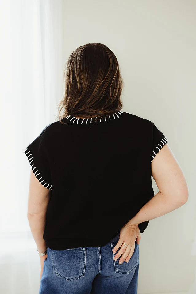 Black Edge Stitch Sweater Vest - Image 4