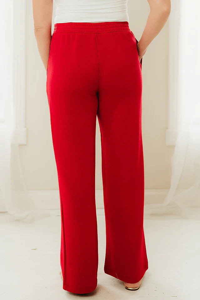 Red Scuba Wide Leg Pants - Image 4