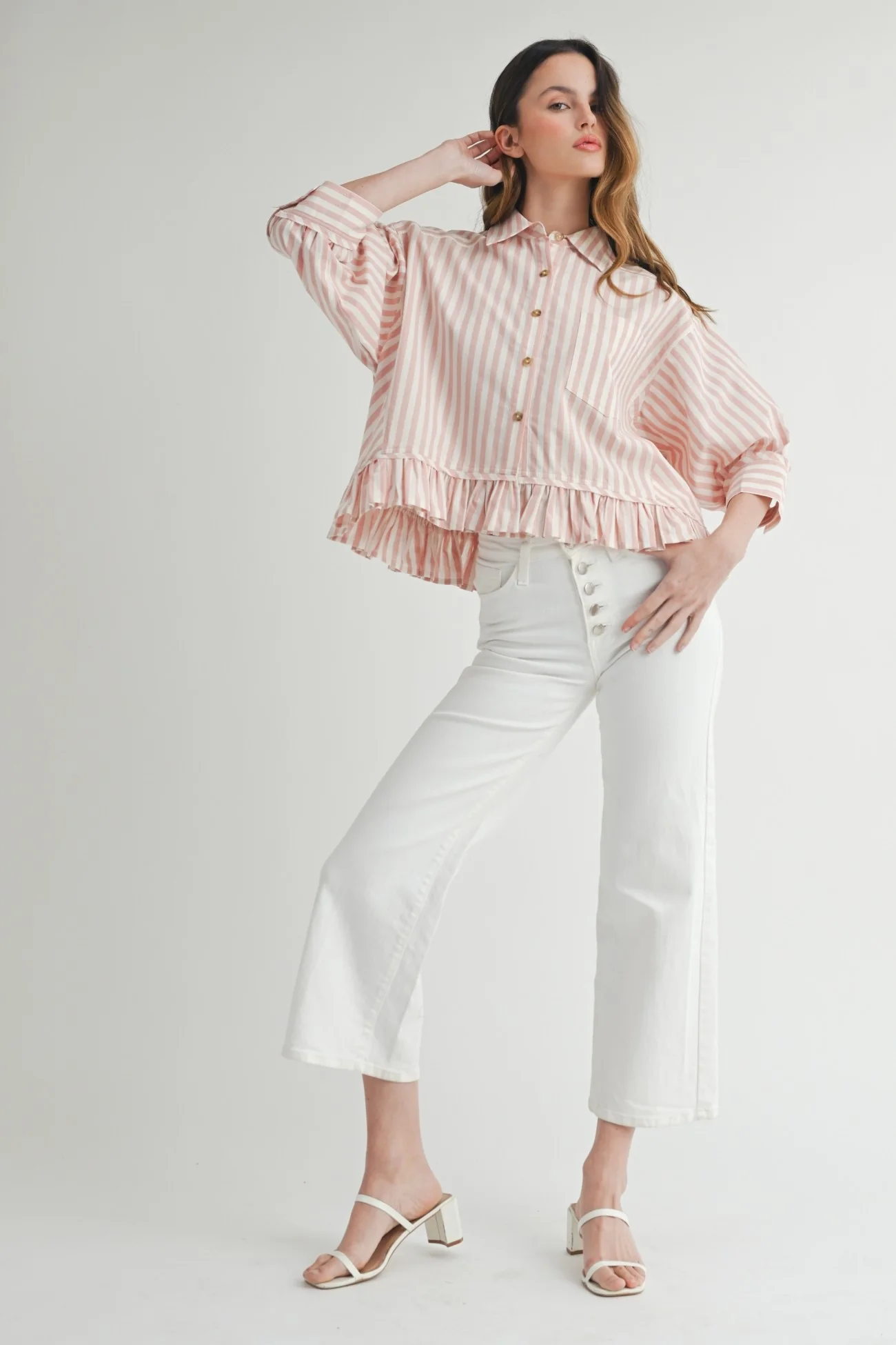Elise Striped Ruffle Blouse {also available in pink} - Image 6