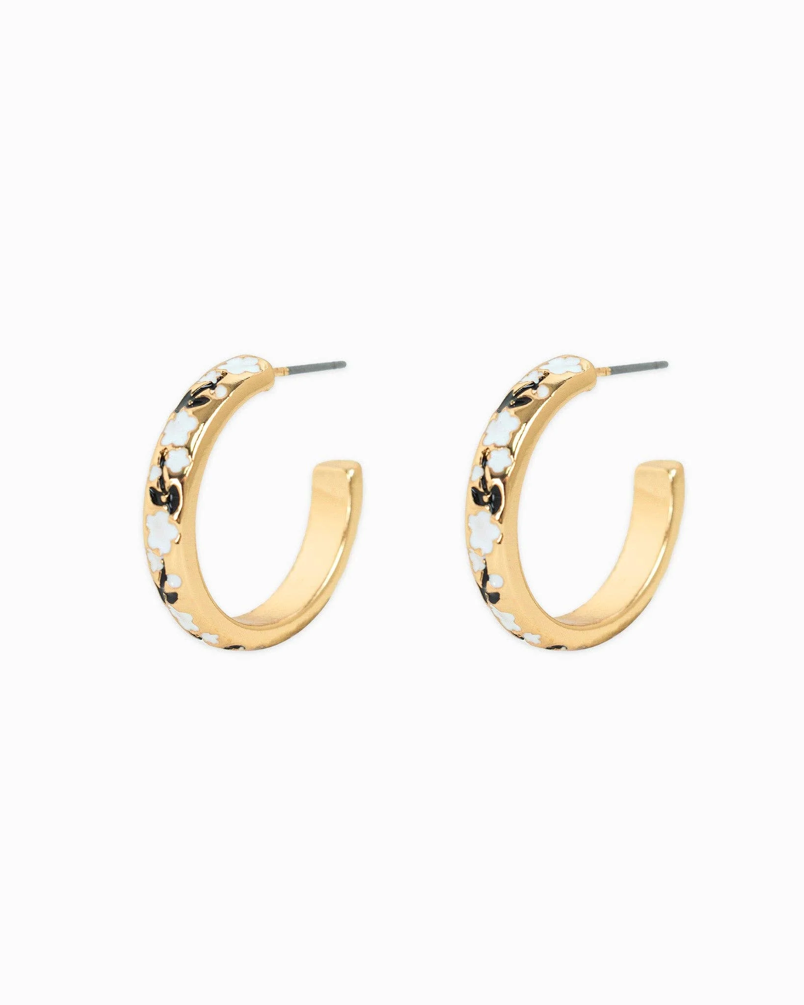 Enamel Floral Hoop Earrings - Image 2