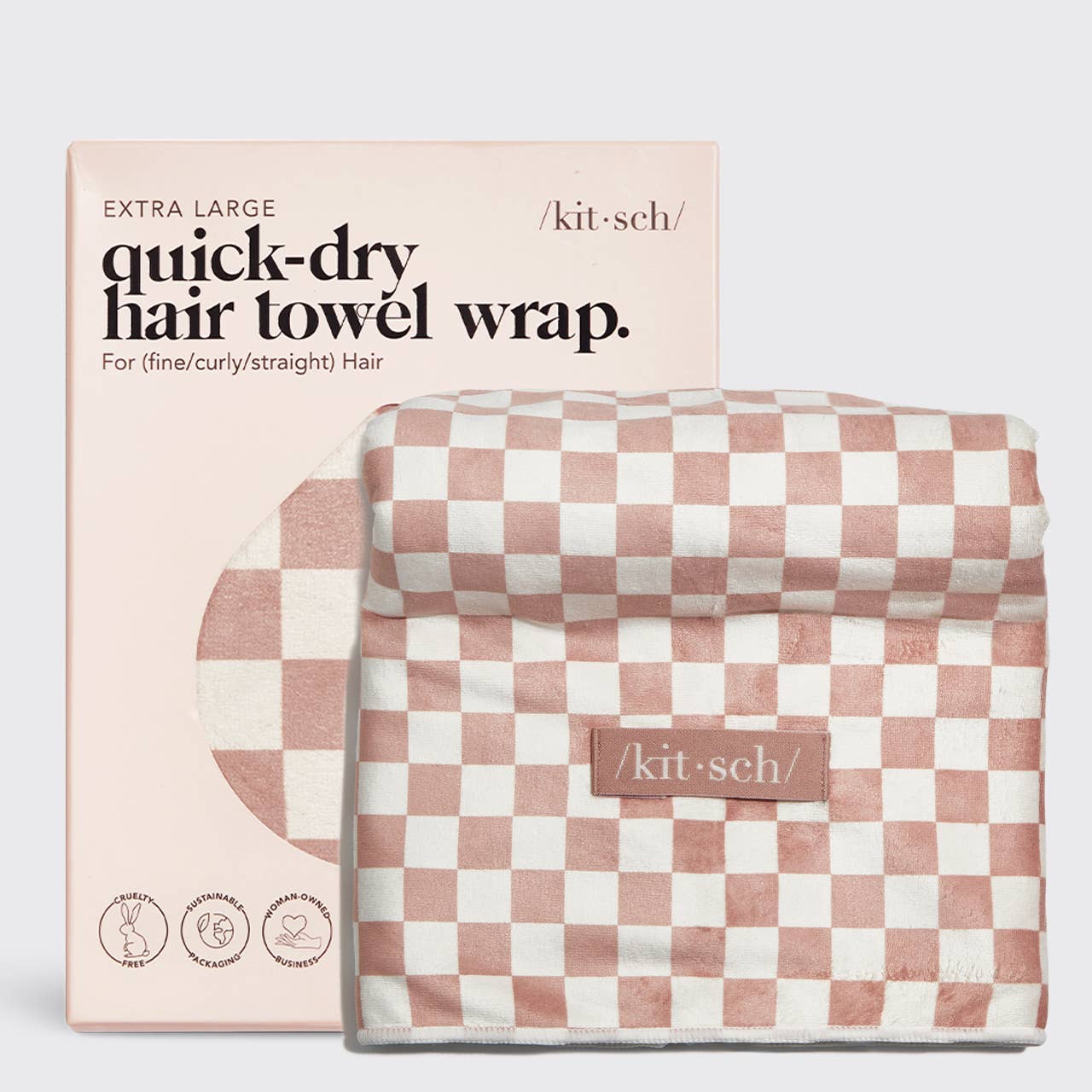 Quick Dry Hair Wrap - Terracotta Checker - XL