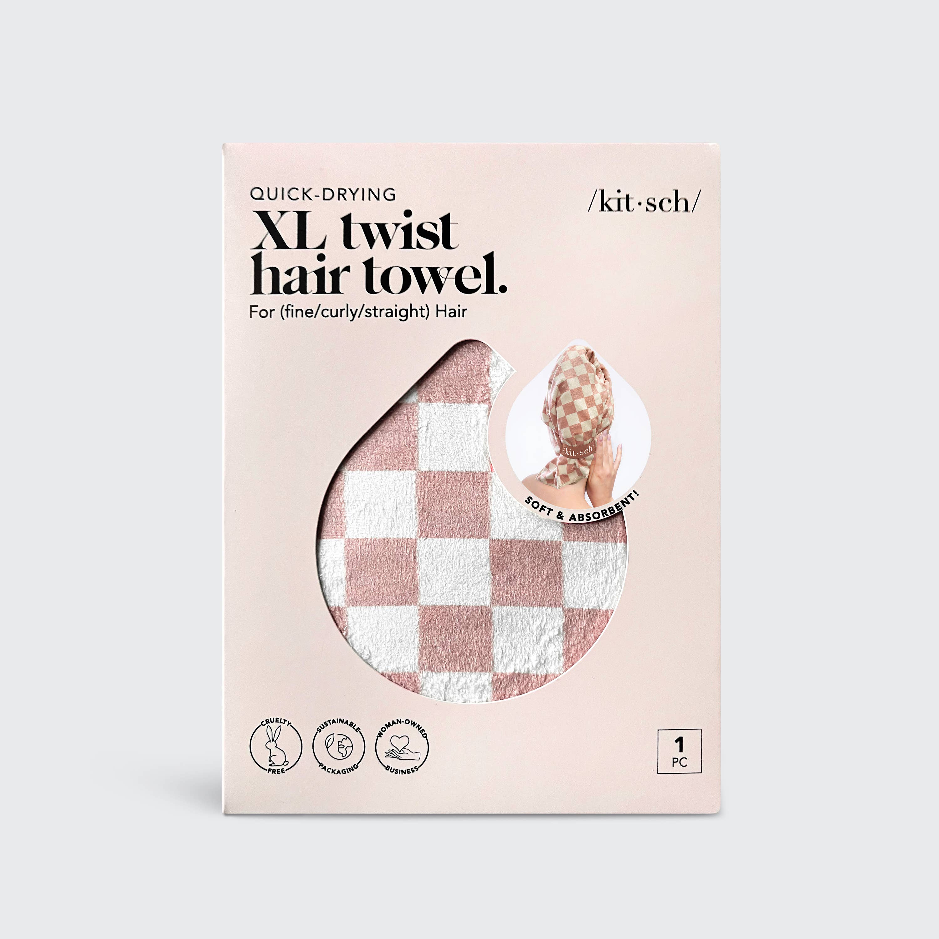 Quick Dry Hair Wrap - Terracotta Checker - XL - Image 3
