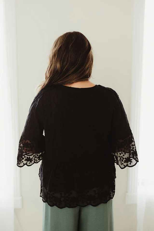Black Felicity Lace Tiered Blouse - Image 3