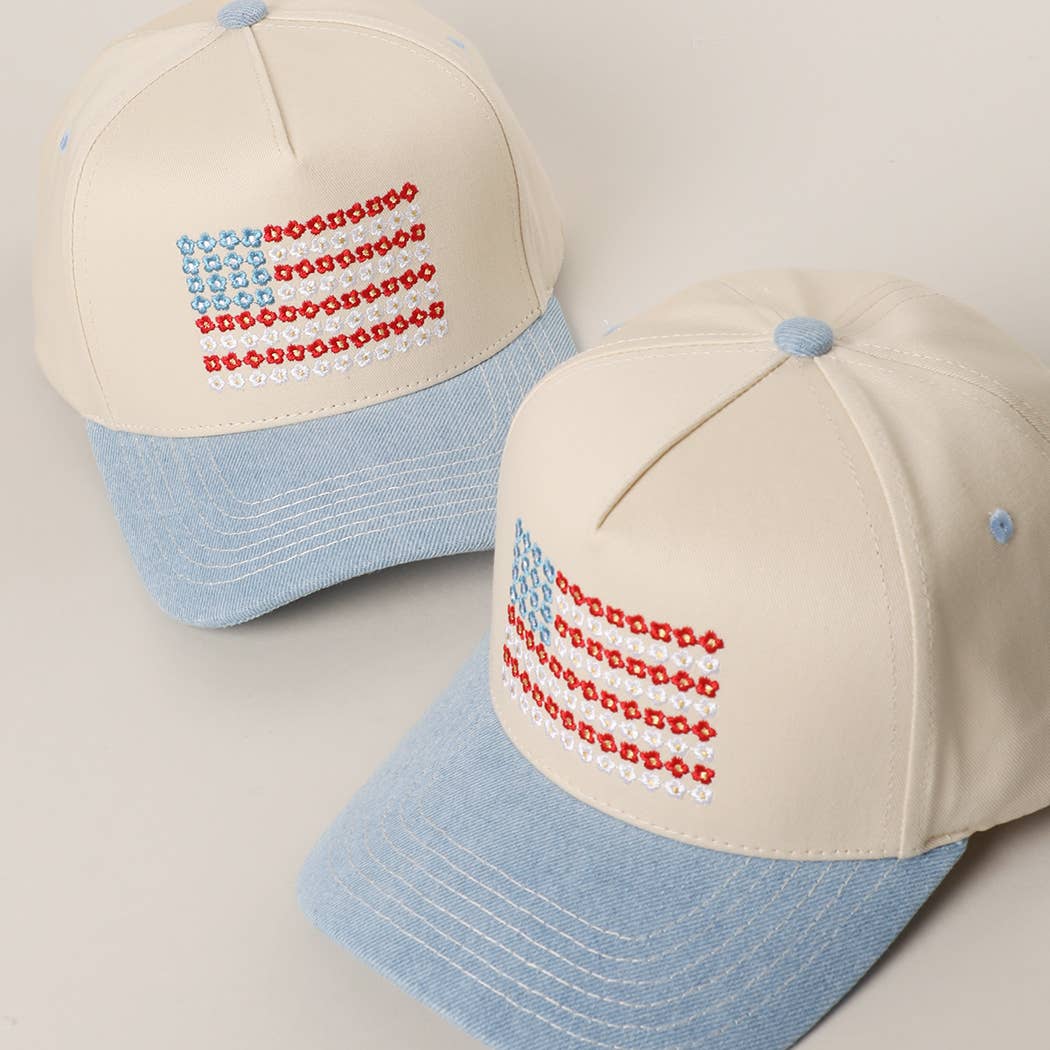 Floral American Flag Hat - Image 3