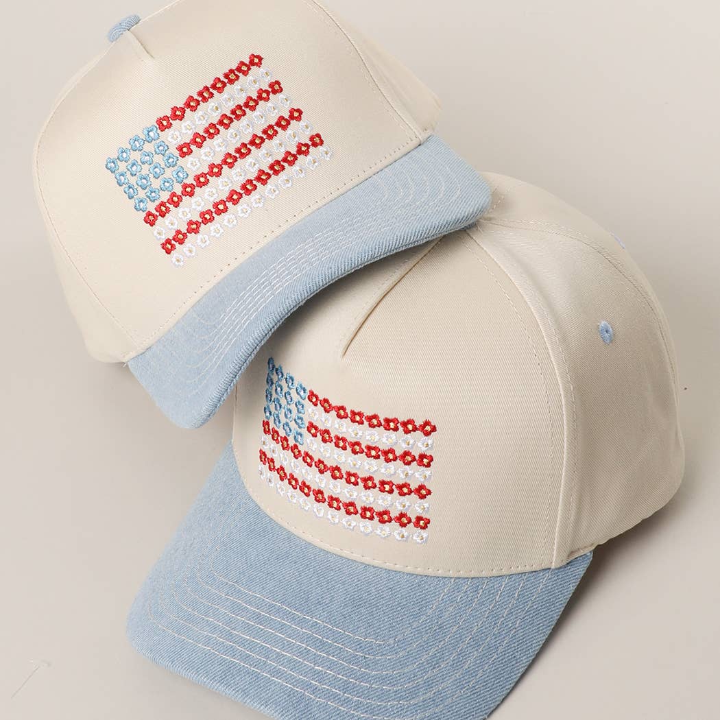 Floral American Flag Hat - Image 4