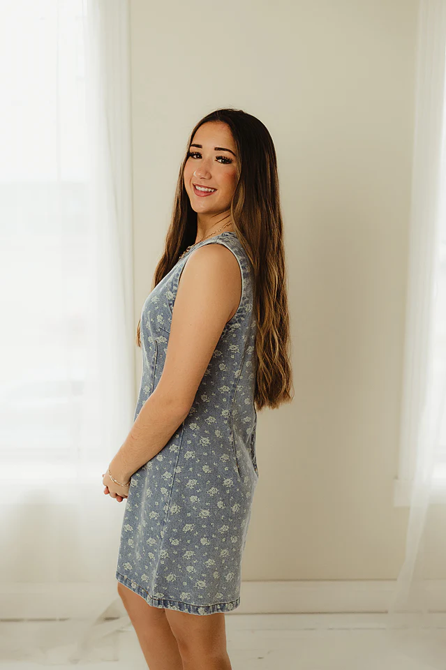 Floral Washed Denim Dress - Image 3