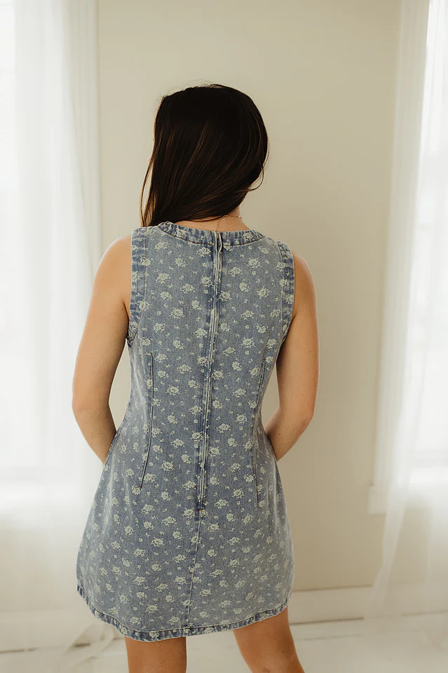 Floral Washed Denim Dress - Image 5