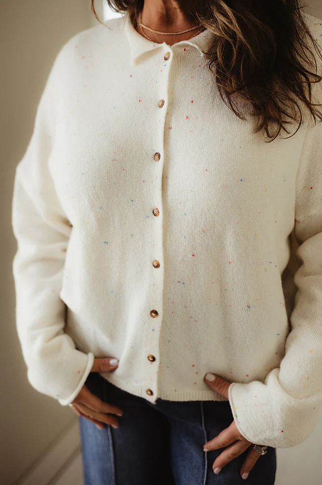 Cream Confetti Poised Collared Cardigan - Image 5