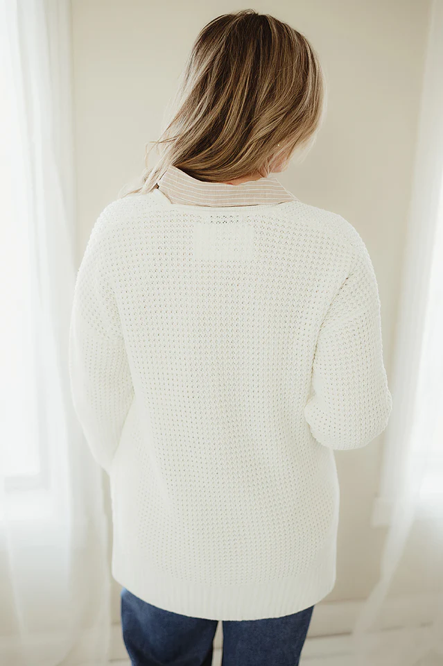Ivory Waffle Open Cardigan - Image 4