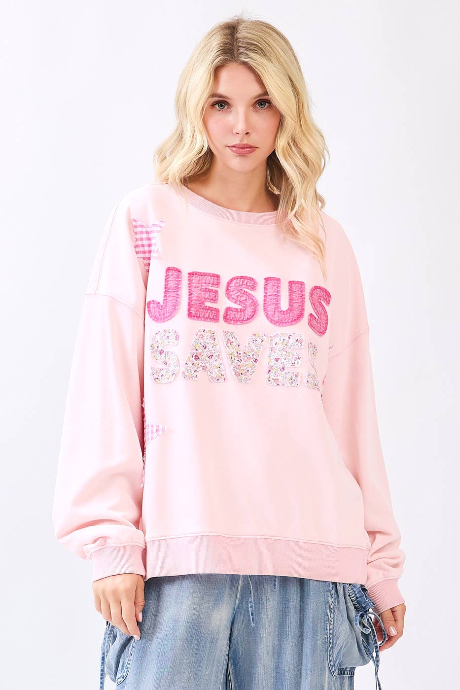 Pink Jesus Saves Patch Sweatshirt - Image 5